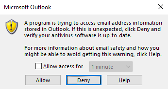Outlook alert popup