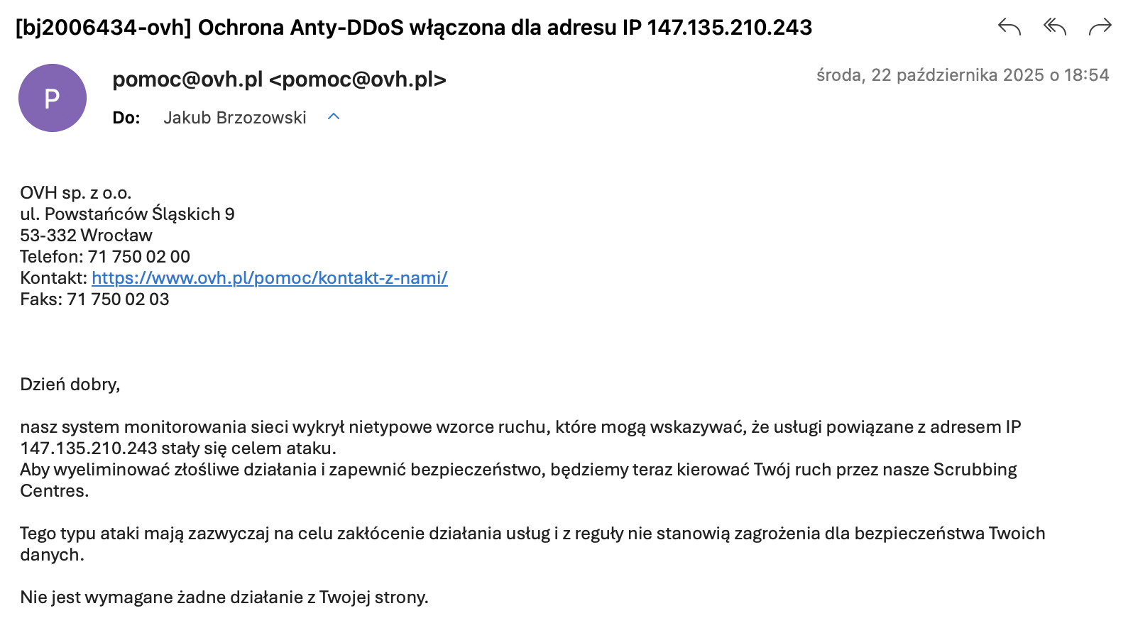 Message from OVH Cloud saying that UDP traffic originating from my host is triggering their DDoS defences.