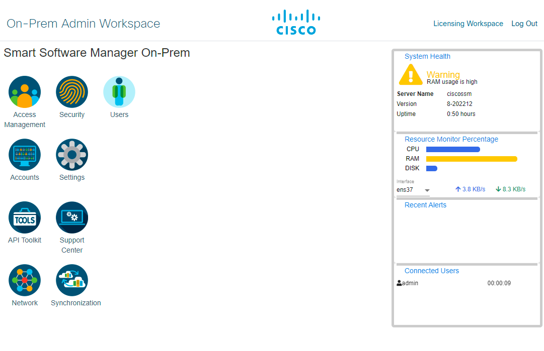 Cisco SSM on-prem admin dashboard