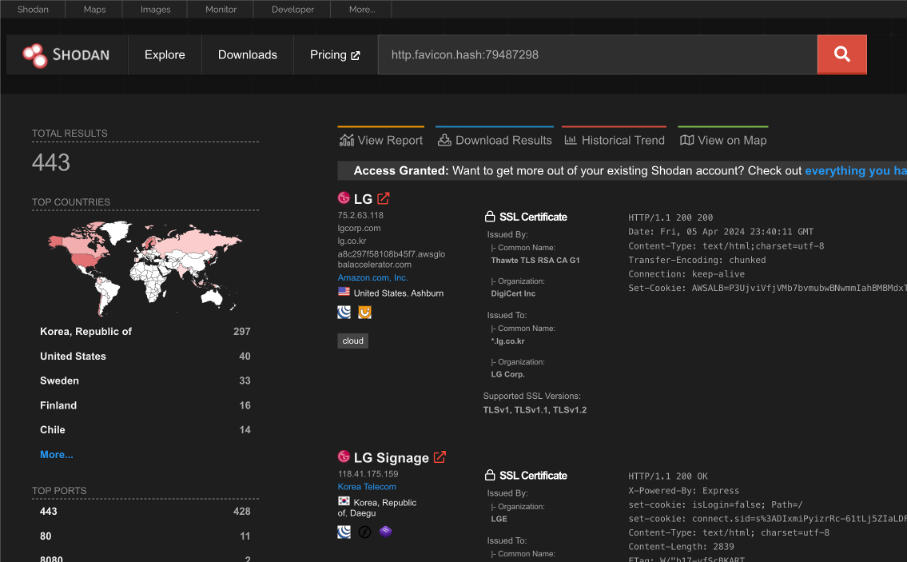 Shodan query